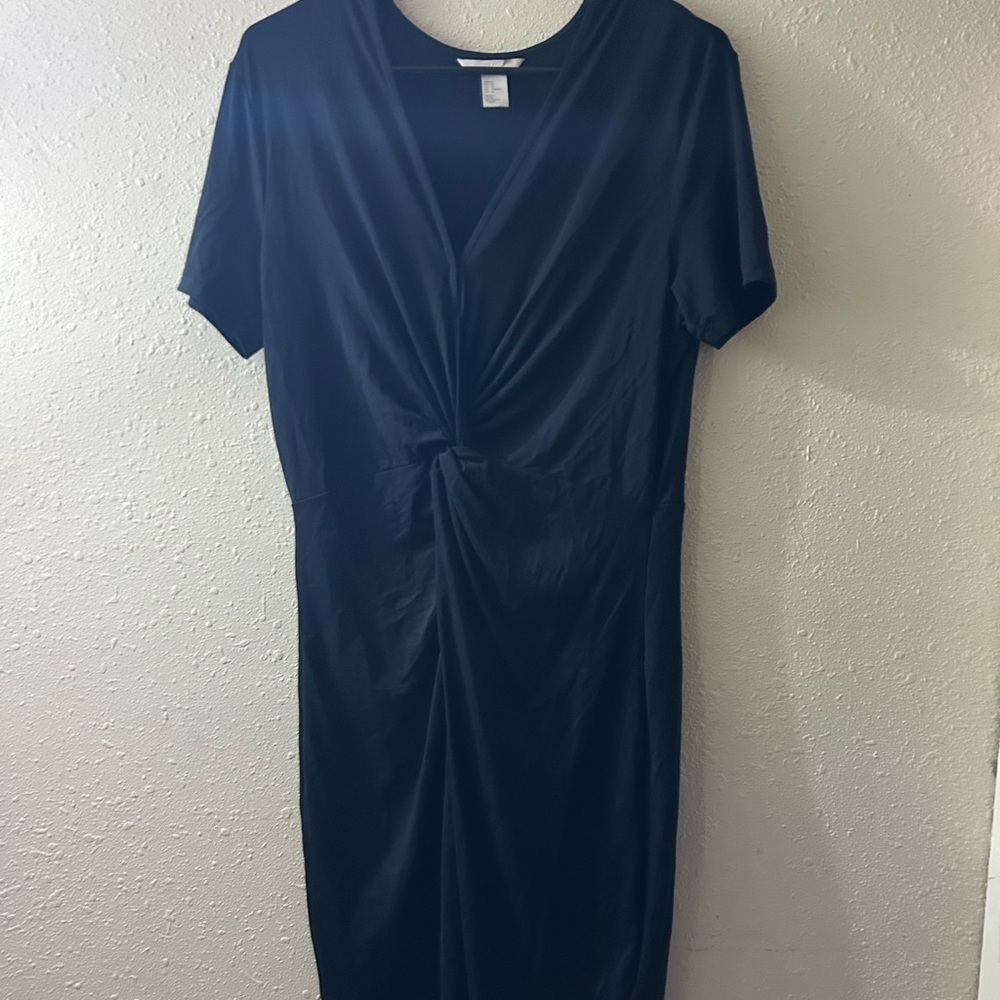 H&M Classic Black Midi Dress with Knot Detail